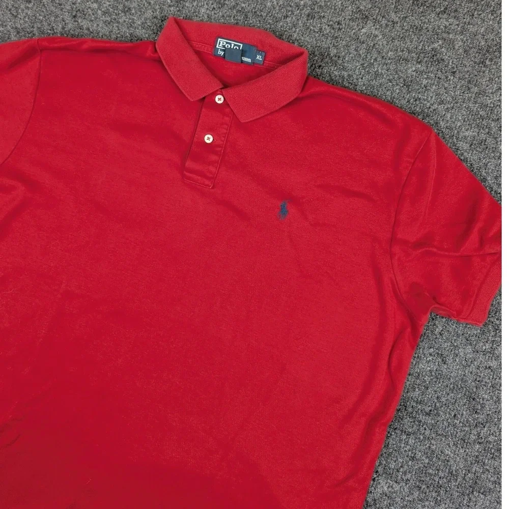Polo Ralph Lauren Mens XL Red Short Sleeve Cotton Polo Shirt‎ Blue Pony Logo